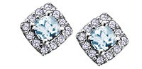 10K White Gold Aquamarine and Diamond Halo Stud Earrings