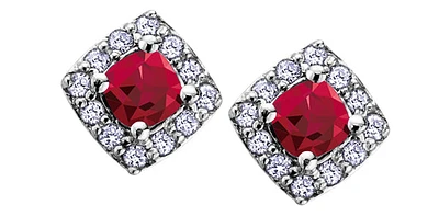 10K White Gold Garnet & Diamond Earring