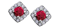10K White Gold Garnet & Diamond Earring
