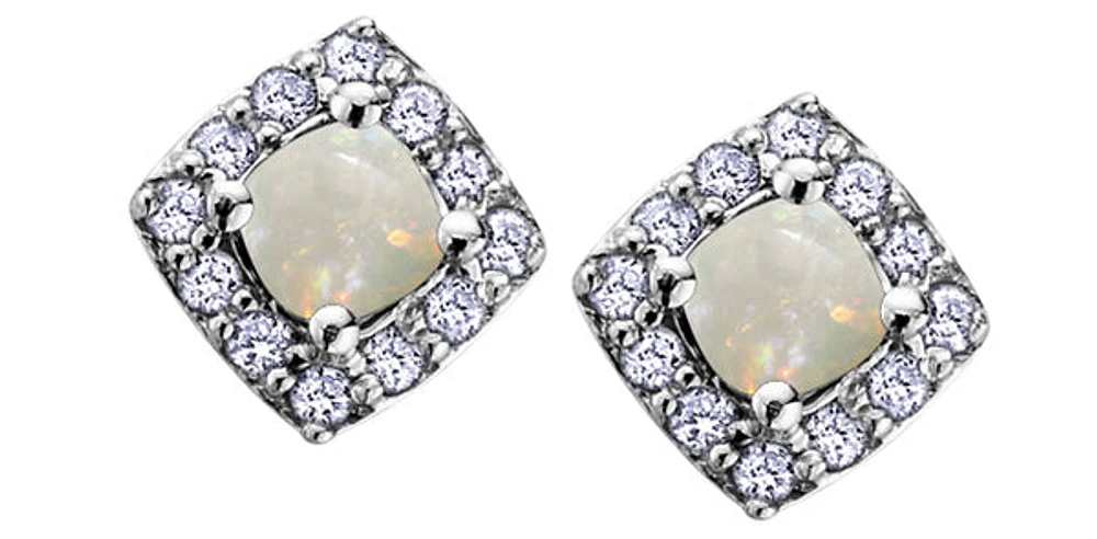 10K White Gold Opal & Diamond Earring