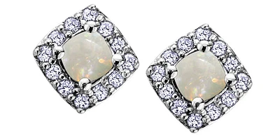 10K White Gold Opal & Diamond Earring