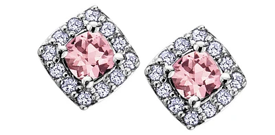 10K White Gold Pink Tourmaline & Diamond Earring