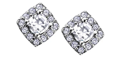 10K White Gold White Zircon & Diamond Earring
