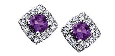 10K White Gold Amethyst & Diamond Earring - 10K White Gold