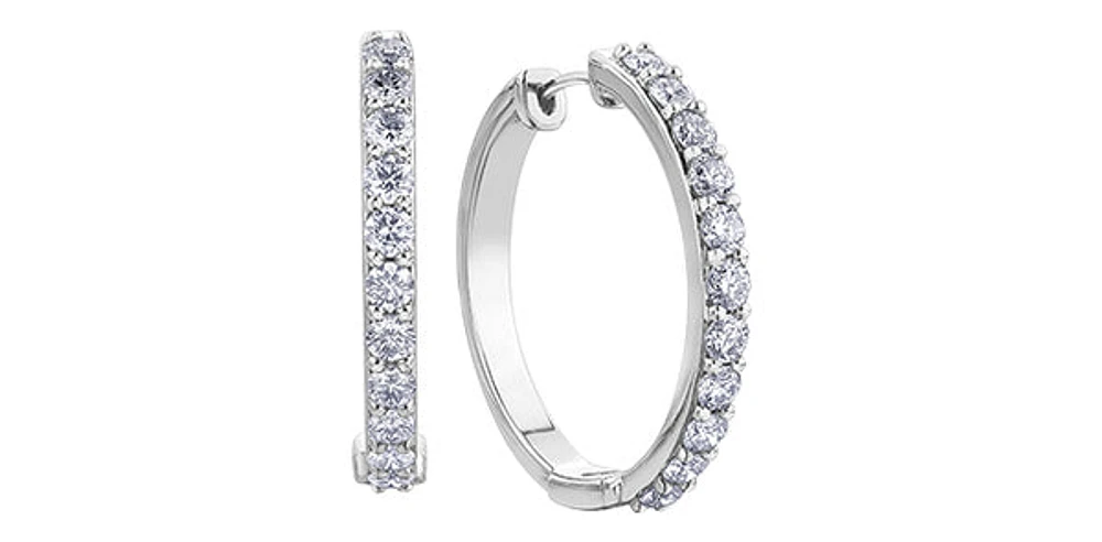 10K White Gold 2.00cttw Diamond Hoop Earrings