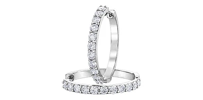 10K White Gold 3.00cttw Diamond Hoop Earrings