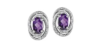 925 Sterling Silver Amethyst & Diamond Halo Stud Earrings