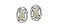 925 Sterling Silver Opal & Diamond Stud Earrings