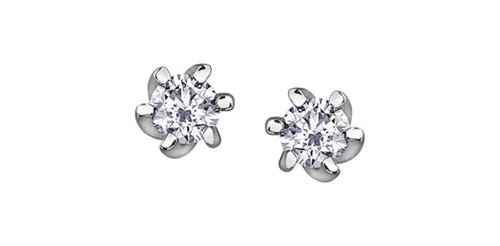 10K White Gold 0.16cttw Round Cut Canadian Diamond Stud Earrings