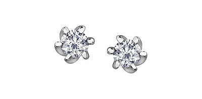 10K White Gold 0.16cttw Round Cut Canadian Diamond Stud Earrings