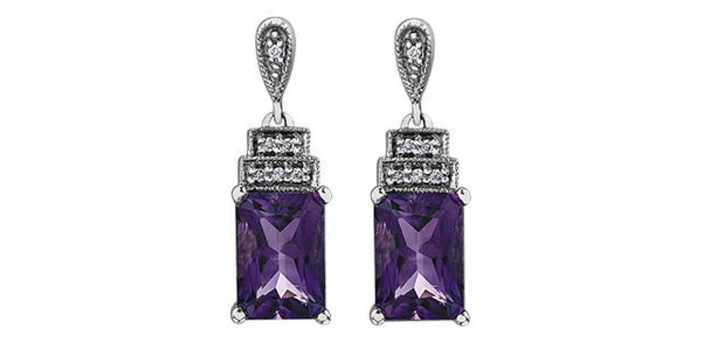 10K White Gold 1.80cttw Amethyst and 0.03cttw Diamond Dangle/Drop Earrings