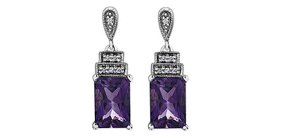 10K White Gold 1.80cttw Amethyst and 0.03cttw Diamond Dangle/Drop Earrings
