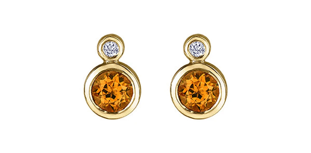 10K Yellow Gold Citrine and 0.01cttw Diamond Earrings