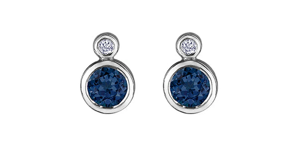 10K White Gold Sapphire and 0.01cttw Diamond Earrings