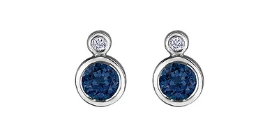 10K White Gold Sapphire  and 0.01cttw Diamond Earrings