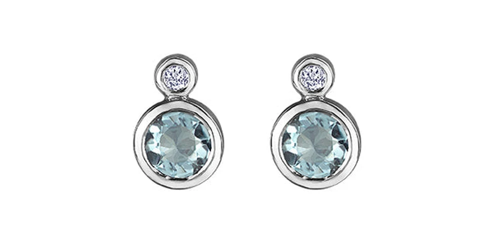 10K White Gold Aquamarine and 0.01cttw Diamond Earrings