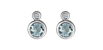 10K White Gold Aquamarine and 0.01cttw Diamond Earrings