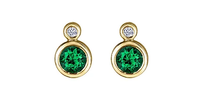10K Yellow Gold Emerald and 0.01cttw Diamond Earrings