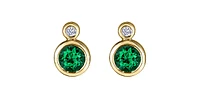 10K Yellow Gold Emerald and 0.01cttw Diamond Earrings