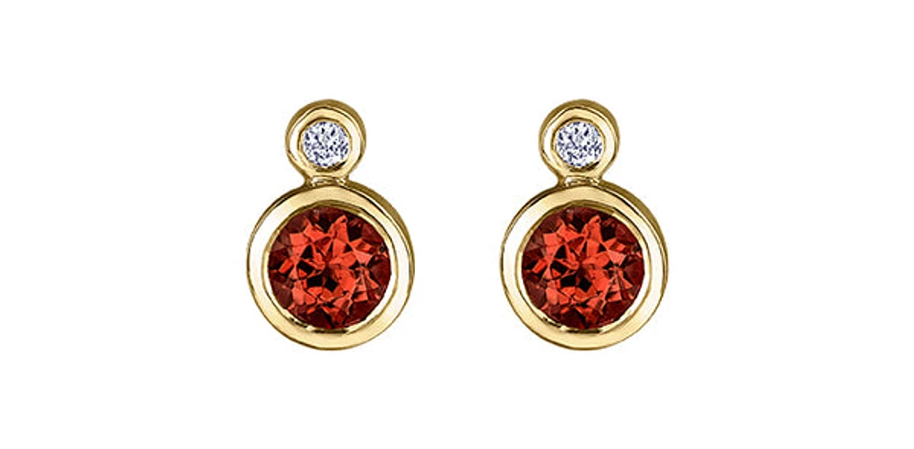 10K Yellow Gold Garnet and 0.01cttw Diamond Earrings