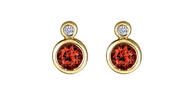 10K Yellow Gold Garnet and 0.01cttw Diamond Earrings
