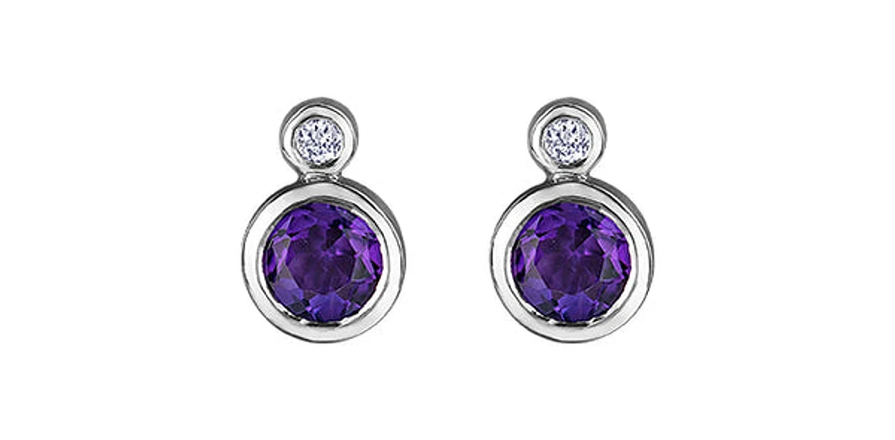 10K White Gold Amethyst and 0.01cttw Diamond Earrings