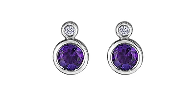 10K White Gold Amethyst and 0.01cttw Diamond Earrings