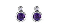 10K White Gold Amethyst and 0.01cttw Diamond Earrings