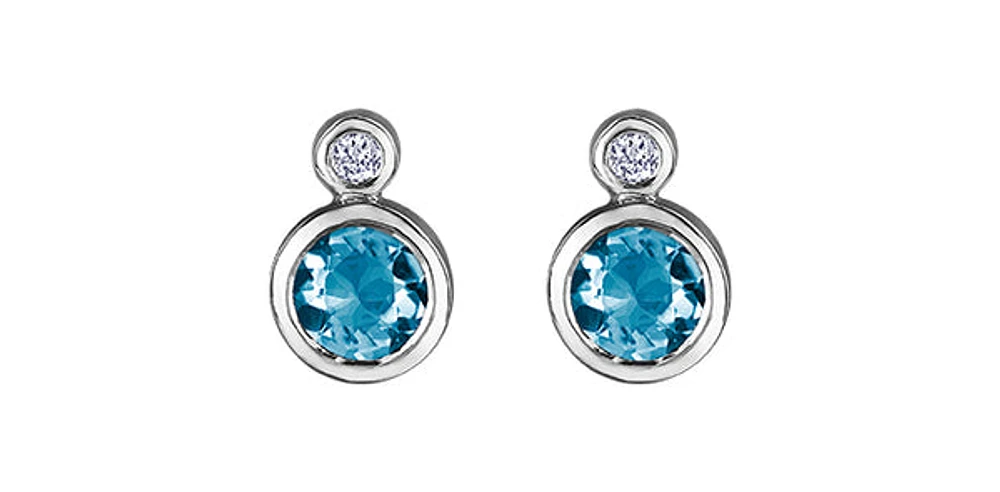 10K White Gold Blue Topaz and 0.01cttw Diamond Earrings