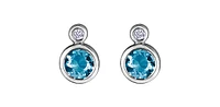 10K White Gold Blue Topaz and 0.01cttw Diamond Earrings