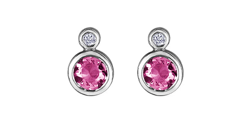 10K White Gold Pink Tourmaline and 0.01cttw Diamond Earrings