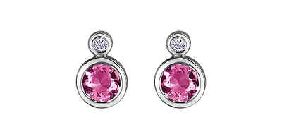 10K White Gold Pink Tourmaline and 0.01cttw Diamond Earrings