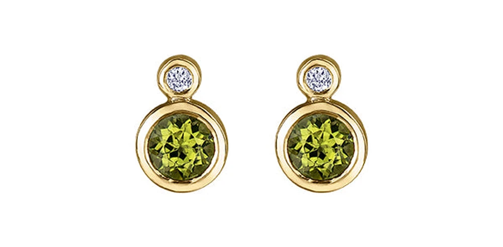 10K Yellow Gold Peridot and 0.01cttw Diamond Earrings