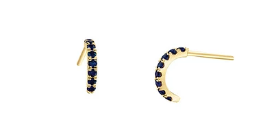 10K Yellow Gold Sapphire & Diamond Half Hoop Earrings