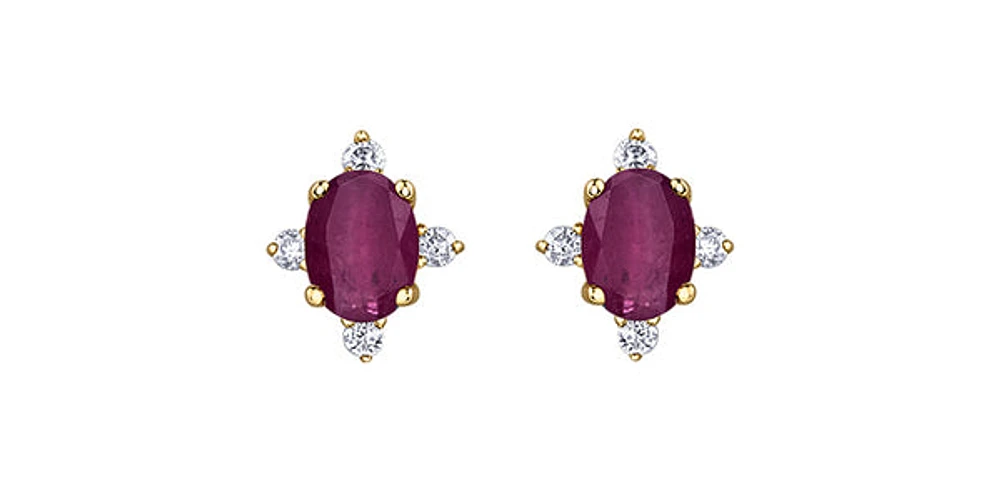 10K Yellow Gold Ruby & Diamond Earring