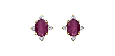 10K Yellow Gold Ruby & Diamond Earring