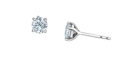 14K White Gold Lab Grown Round Brilliant Cut Diamond Solitaire Claw Set Style Earrings - Carat Total /