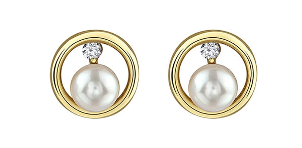 10K Yellow Gold Canadian Diamond and Pearl Earrings 0.06cttw