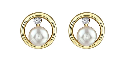 10K Yellow Gold Canadian Diamond and Pearl Earrings 0.06cttw