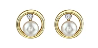 10K Yellow Gold Canadian Diamond and Pearl Earrings 0.06cttw