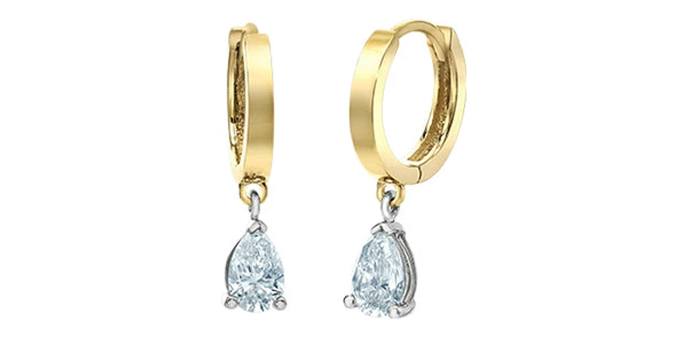 14K Yellow Gold 1.00cttw Lab Grown Pear Cut Diamond Dangle Huggie / Hoop Earrings
