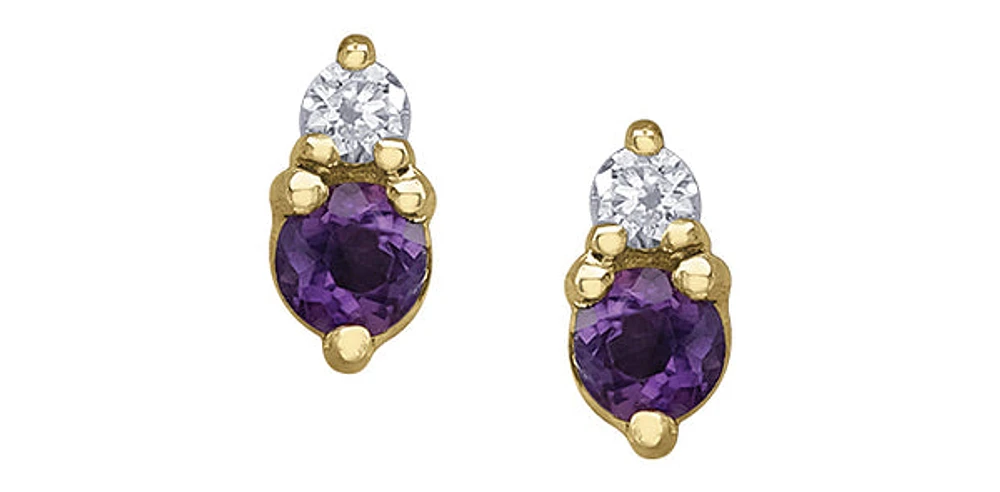 10K Yellow Gold Amethyst and Diamond Earrings