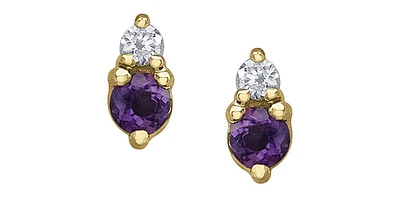 10K Yellow Gold Amethyst and Diamond Earrings