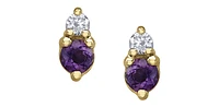 10K Yellow Gold Amethyst and Diamond Earrings