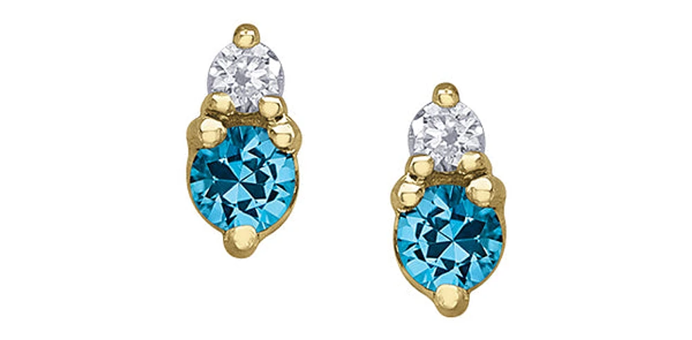 10K Yellow Gold Blue Topaz and 0.01cttw Diamond Earrings
