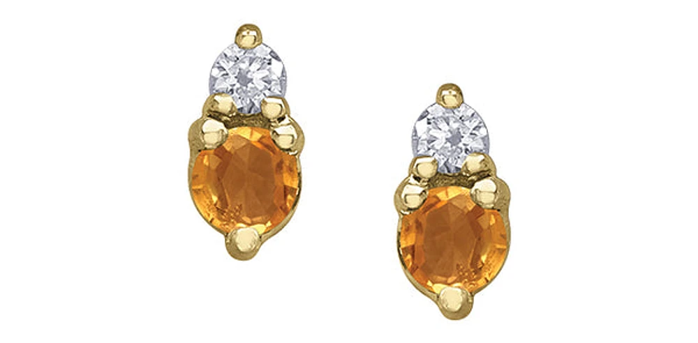 10K Yellow Gold Citrine and 0.01cttw Diamond Earrings