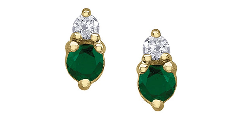 10K Yellow Gold Emerald and Diamond Earrings
