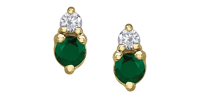 10K Yellow Gold Emerald and Diamond Earrings