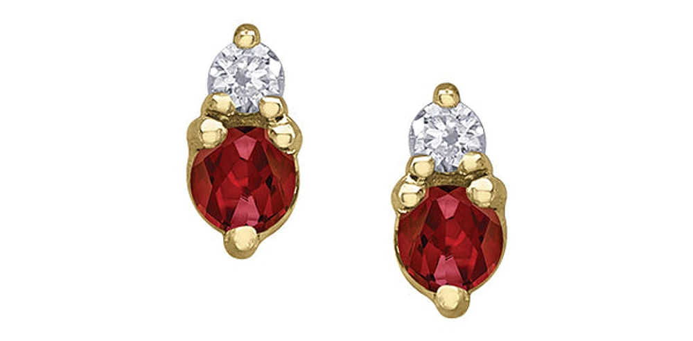 10K Yellow Gold Garnet and Diamond Earrings