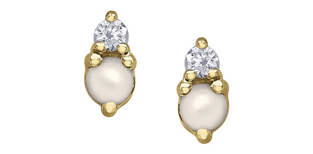 10K Yellow Gold Pearl and Diamond Earrings